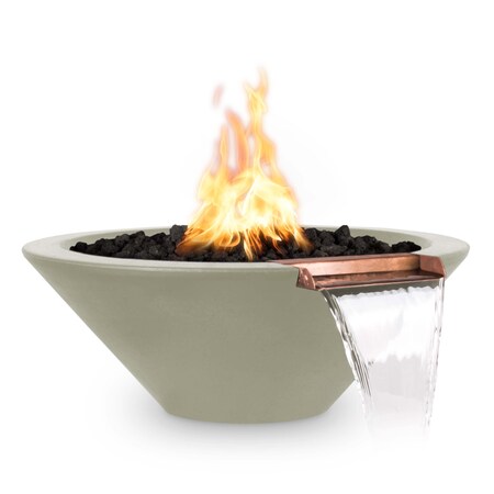 The Outdoor Plus 31 Round Cazo Fire & Water Bowl - GFRC Concrete - Ash - Match Lit with Flame Sense - Liquid Propane OPT-31RFWFSML-ASH-LP